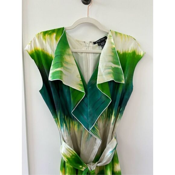Etcetera Ruffle V-Neck Watercolor Silk Dress Women’s Green Size 8 - Picture 5 of 6